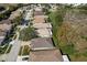 An aerial view of a residential neighborhood showcasing neat landscaping and diverse architectural styles at 14120 Whitecap Ave, Hudson, FL 34667
