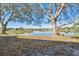 Beautiful backyard view with mature trees framing a tranquil lake at 7414 Heather Walk Dr, Weeki Wachee, FL 34613