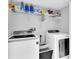 Functional laundry room with modern washer and dryer, wire shelving, and ample storage space at 4332 Lamson Ave, Spring Hill, FL 34608