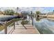 View of a private boat dock on a calm canal, offering direct access to the waterways at 13705 Allyn Dr, Hudson, FL 34667