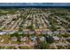Aerial view of neighborhood featuring tree-lined streets and blue pool in backyard at 3540 Linkwood St, New Port Richey, FL 34652