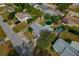 Aerial view of home featuring a large above ground pool and a shed in the backyard at 3540 Linkwood St, New Port Richey, FL 34652