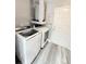 Laundry room with new washer, dryer, water heater, storage shelves, and easy access to outside at 4218 San Rafael Ave, New Port Richey, FL 34655