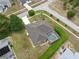 Rear aerial view of a well-kept single-story home featuring a screened-in pool, neat landscaping, and a private backyard at 6112 Kinlock Ave, Spring Hill, FL 34608