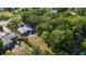Aerial view of a home showcasing a backyard oasis with a pool, patio, and mature landscaping at 1101 N Betty Ln, Clearwater, FL 33755