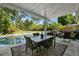 Covered patio featuring a dining table set with seating, perfect for outdoor entertaining and relaxation at 1101 N Betty Ln, Clearwater, FL 33755