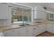 Bright kitchen view of backyard, stainless steel sink, dishwasher, and white cabinetry at 16411 County Road 675, Parrish, FL 34219