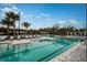 Community swimming pool featuring lap lanes, blue lounge chairs, and palm trees all around at 17026 Shell Bay Dr, Land O Lakes, FL 34638