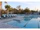 Community pool featuring comfortable lounge chairs, palm trees, and a zero entry area at 17026 Shell Bay Dr, Land O Lakes, FL 34638