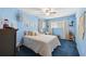 Bright bedroom with blue walls, large windows, and cozy decor at 6002 Laketree Ln # L, Temple Terrace, FL 33617