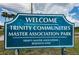 Welcome sign for Trinity Communities Primary Association Park, highlighting a community park for residents only at 12055 Lake Blvd, New Port Richey, FL 34655