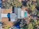 An overhead shot reveals a pool and tree-filled landscape at 12242 Greenwood St, Brooksville, FL 34613