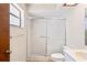 Bathroom showcasing glass door shower and updated vanity, offering a clean and modern look at 2013 Meredith Dr, Spring Hill, FL 34608