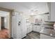 Modern kitchen features white cabinets, granite countertops, stainless steel appliances, and new flooring at 3736 Sail Dr, New Port Richey, FL 34652