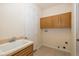 Laundry room with utility sink, overhead cabinets, and door to the exterior at 4412 Caliquen Dr, Brooksville, FL 34604