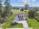 An aerial view of the house with its well-manicured lawn and brick driveway on a golf course at 6452 Summit View Dr, Brooksville, FL 34601