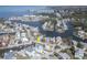 Wide aerial shot captures waterfront neighborhood, home location indicated by yellow arrow at 6613 Josie Ln, Hudson, FL 34667