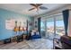 Bright studio space with water views, ample music equipment, and large sliding glass doors at 6613 Josie Ln, Hudson, FL 34667