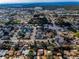 Aerial view showcasing the neighborhood's layout and residential homes, lush trees, and winding streets at 8715 Robilina Rd, Port Richey, FL 34668