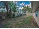 Spacious back yard featuring a wood fence, a chain link fence, foliage and some weeds at 8715 Robilina Rd, Port Richey, FL 34668