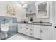 Bathroom showcasing dual vanities, white cabinets, granite countertops, and modern fixtures at 12706 N Ola Ave, Tampa, FL 33612