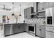 Modern kitchen with stainless steel appliances and gray cabinetry at 12706 N Ola Ave, Tampa, FL 33612