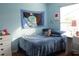 Cozy bedroom with blue walls, wood floors, and natural light from window at 2233 Egret Walk Ct, New Port Richey, FL 34655