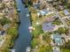 Stunning aerial view of waterfront homes along the canal with private docks and lush landscaping at 646 Riverside Dr, Tarpon Springs, FL 34689