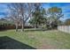 Large backyard with mature trees and green grass, enclosed by a wooden fence for added privacy and security at 646 Riverside Dr, Tarpon Springs, FL 34689
