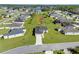 Aerial view of a neighborhood with a pond and spacious yards at 8983 Wade St, Brooksville, FL 34613