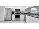 Well-equipped kitchen with stainless steel appliances, ample counter space, and modern white cabinetry at 11700 Leda Ln, New Port Richey, FL 34654