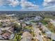 Beautiful aerial view of the neighborhood with lush landscaping, mature trees, and community pool at 13032 Pinnacle Ln, Hudson, FL 34669
