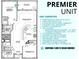 Premier unit floor plan showcasing 2 bedrooms, 2 bathrooms, and a waterfront view at 5015 Us Highway 19 # 605, New Port Richey, FL 34652