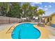 Refreshing backyard pool with a covered seating area and a secure privacy fence at 7427 Congress St, New Port Richey, FL 34653