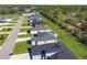 Overhead view of a tidy residential street lined with modern homes and manicured lawns, promoting suburban living at 9062 Wade St, Brooksville, FL 34613