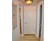 Hallway featuring wood-look tile flooring, white doors, and access to kitchen and bathroom at 10936 Keys Gate Dr, Riverview, FL 33579