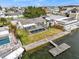 Aerial view of the property highlighting the pool and dock at 3328 Gulfview Dr, Hernando Beach, FL 34607
