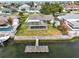 Aerial view of a backyard with a pool enclosed in a screened-in lanai and a dock extending into the water at 3328 Gulfview Dr, Hernando Beach, FL 34607
