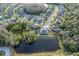 Overhead shot of the home and neighboring community, showing proximity to community pond at 28752 Falling Leaves Way, Wesley Chapel, FL 33543