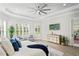 Spacious main bedroom with tray ceilings, plantation shutters, and an ensuite bathroom at 3130 Forsythia Dr, Odessa, FL 33556