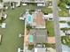 Aerial shot features waterfront homes with private pools and boat docks along the canal at 4048 Orient Dr, Hernando Beach, FL 34607