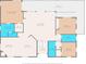 Floor plan featuring the kitchen, living room, primary bedroom, and multiple bathrooms at 8408 Damen Ln, Port Richey, FL 34668