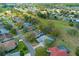 An aerial panorama showcases homes with screened pools amidst verdant lawns in a golf course community under a vast blue sky at 9397 Merriweather Dr, Weeki Wachee, FL 34613