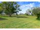 Spacious backyard featuring lush green grass and mature trees creating a peaceful outdoor space at 9397 Merriweather Dr, Weeki Wachee, FL 34613