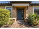 Charming front entrance with a blue front door, sidelight, and manicured landscaping at 11383 Callisia Dr, Odessa, FL 33556