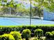 A well-maintained tennis court with a bright blue surface, surrounded by lush greenery and mature trees at 14736 Norwood Oaks Dr # 103, Tampa, FL 33613