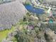 Aerial view of a home nestled on a lush lot nearby a serene lake at 14821 Sassandra Dr, Odessa, FL 33556