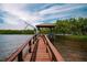 Picturesque waterfront featuring a private dock and gazebo, surrounded by lush greenery and serene water views at 1616 Sea Breeze Dr, Tarpon Springs, FL 34689