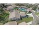 Aerial view of home with pool and driveway in a quiet neighborhood with mature trees at 3806 River Oaks Ct, New Port Richey, FL 34655