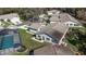 An aerial view shows a villa community with a pool and well-maintained landscaping at 3806 River Oaks Ct, New Port Richey, FL 34655